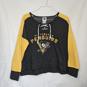 Pittsburgh Penguins NHL Long Sleeve V Neck Tie Up Sweater Women's Medium